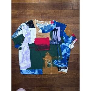 Urban Outfitters when In Rome Print Abstract Ribbed Top XS Casual Night Out